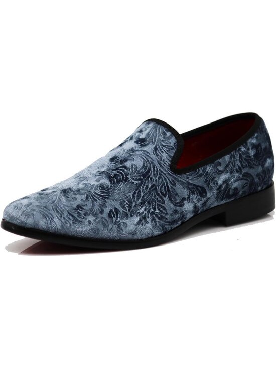 Men\'s Plain Grey Vintage Velvet Loafers Slip On Classic Tuxedo Dress Shoes